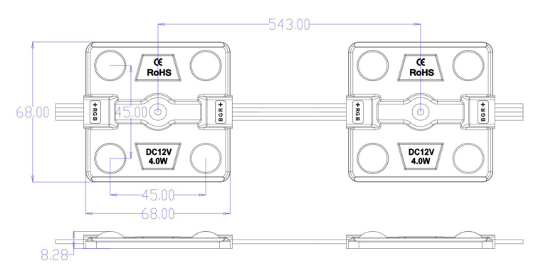 Dimension Drawning of RGB LED module