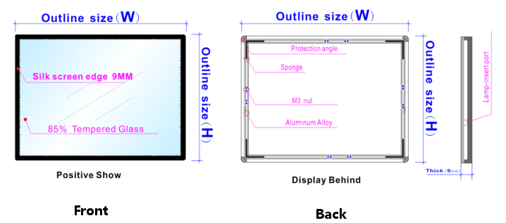 Dimension Drawning of slim LED light box