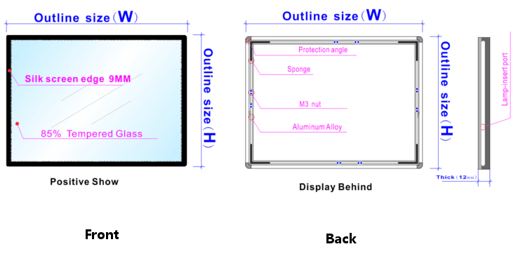 Dimension Drawning of silm LED light box