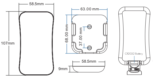 رسم توضيحي لأبعاد وحدات التحكم في مصابيح LED