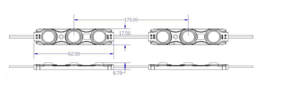 Dimensions of 3LED Module IP65