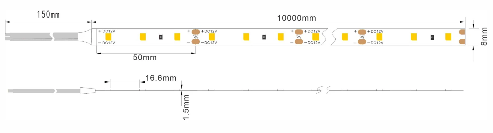 YS-FL082835A-X060 Economic LED Strip Light Dimensions Diagram