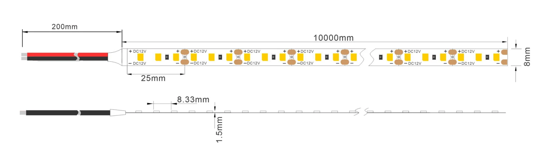 YS-FL082835A-X120 High Density LED Strip Light Dimensions Diagram