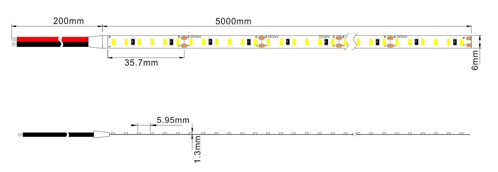 YS-RN3014X168 SMD 3014 LED Strip Lights Dimensions 168 LEDs/m 24V DC