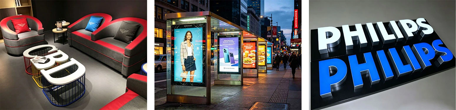 S-shaped LED strip applications: advertising signs, bus stop billboards, channel letters