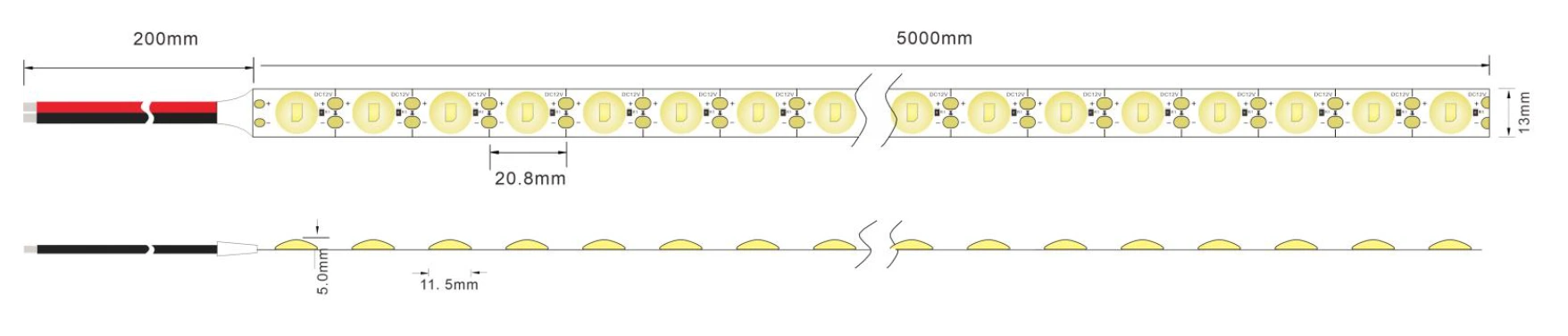YS-F032835A-W048T Linear LED Strip Light Dimensions & Cuttable Specs