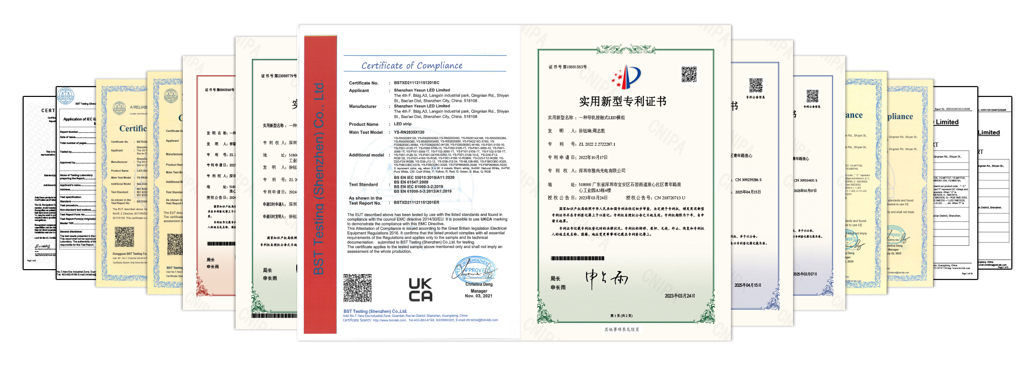 YS-RSD2385TW18 CCT Dimmable LED Strip Lights Certifications - UL, ETL, CE, ROHS, UKCA & Patents