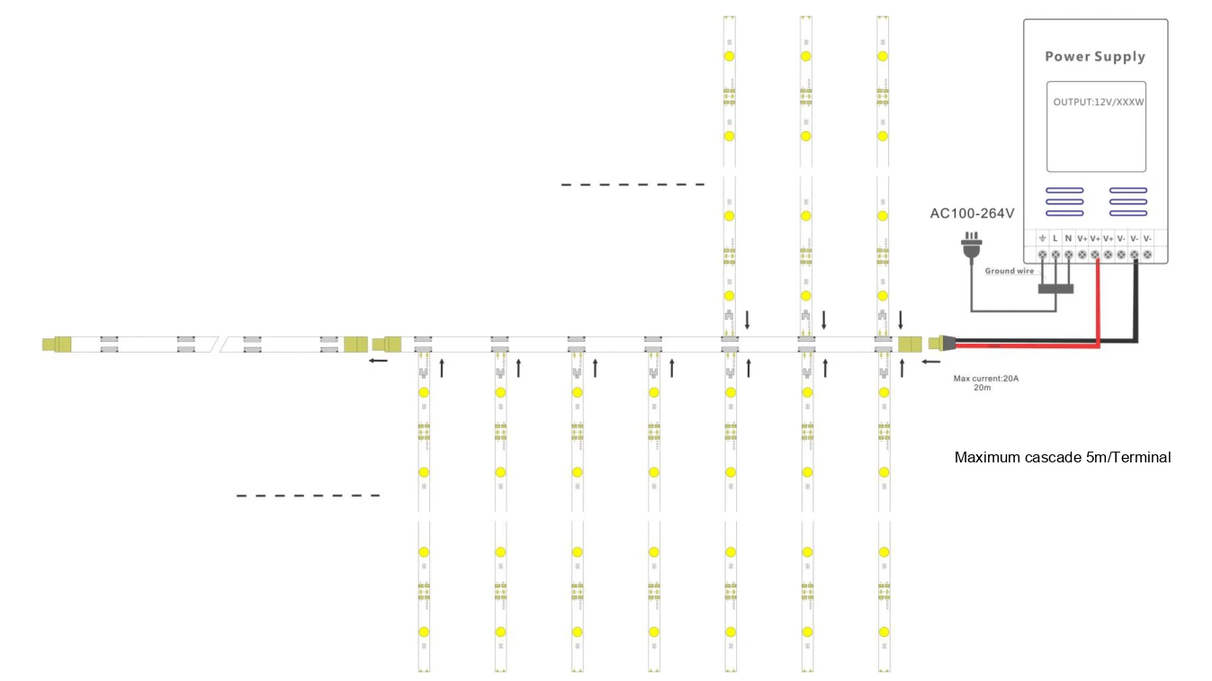 Parallel wiring diagram for YS-F032835A-W012T SMD2835 LED strips