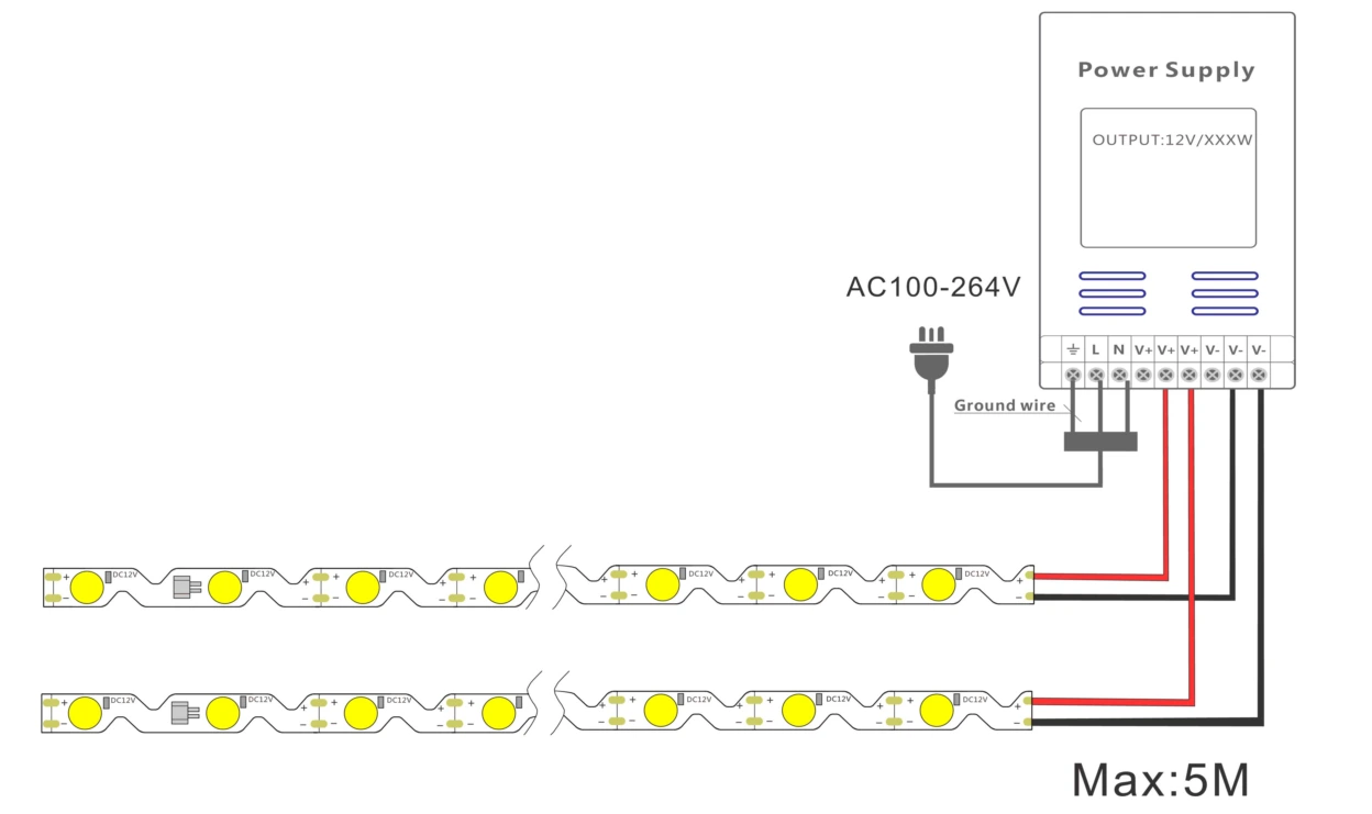 YS-FS22835A-W024T S-Shaped LED Strip DC12V Wiring Diagram