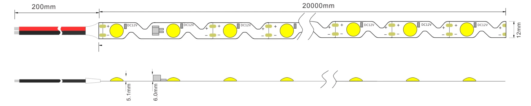 YS-FS22835A-W024T S-Shaped LED Strip Light Dimensions
