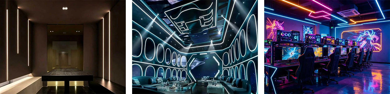 Addressable LED Strip Light Applications - Modern Corridor Linear Lighting, Futuristic KTV & Gaming Room Ambiance