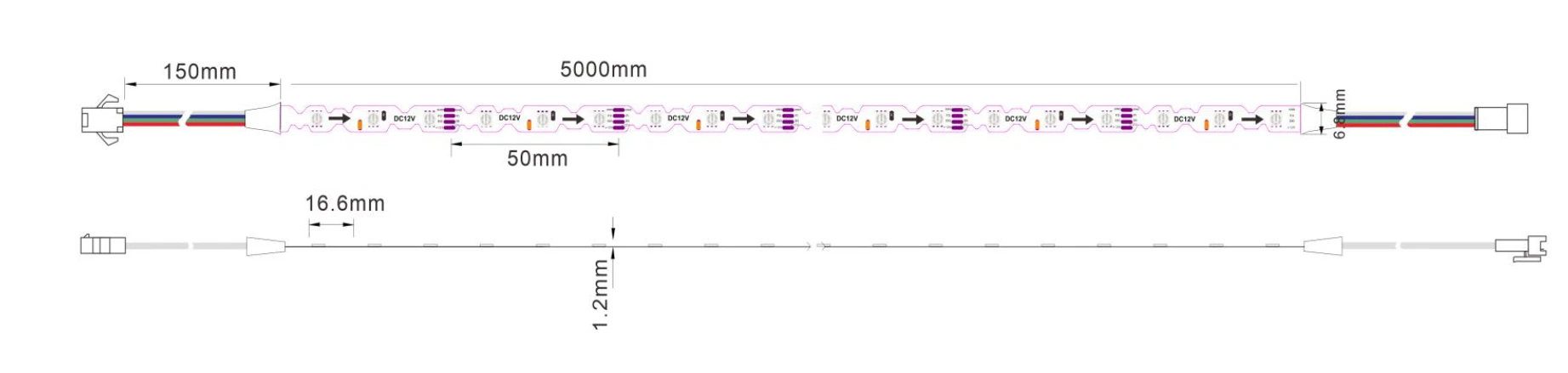 S-FBS16-3535-RGB60 SK6813 LED Strip Dimensions & Specifications (5M)