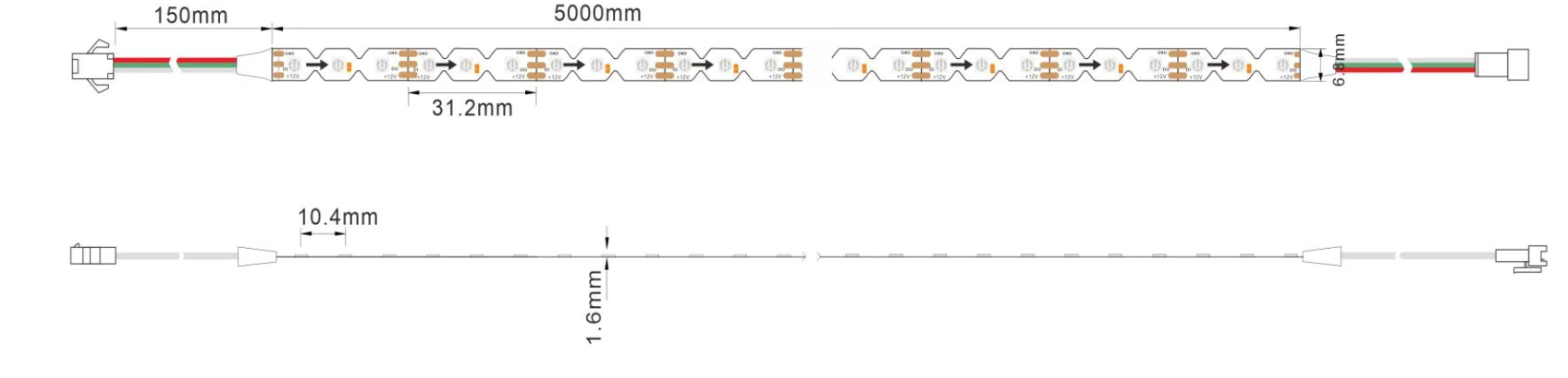 YS-FDS16-3535-RGB96 High Density LED Strip Dimensions Diagram (mm)
