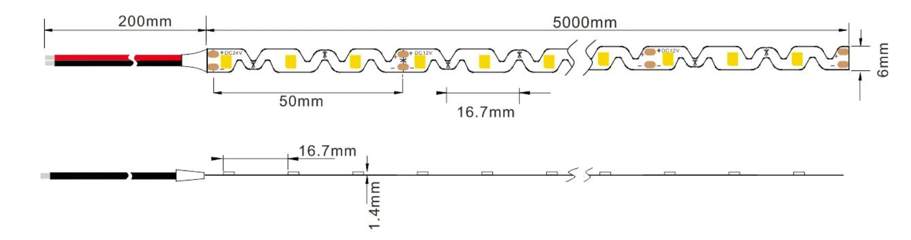 Specifications and dimensions of YS-FSE062835A-W060 S-shaped 2835 LED strip