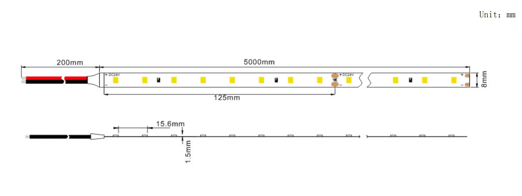 64LEDs/m High Efficacy LED Strip Lights Dimensions & Cuttable Specifications