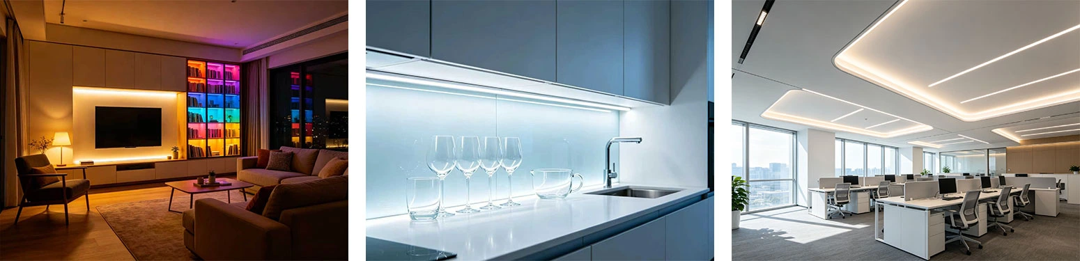 SMD2216 LED strip lights applications: living room, kitchen, office