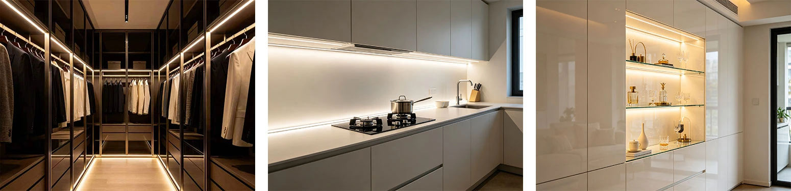 3014 LED strip indoor application for closet, kitchen cabinet & wine cabinet ambient lighting