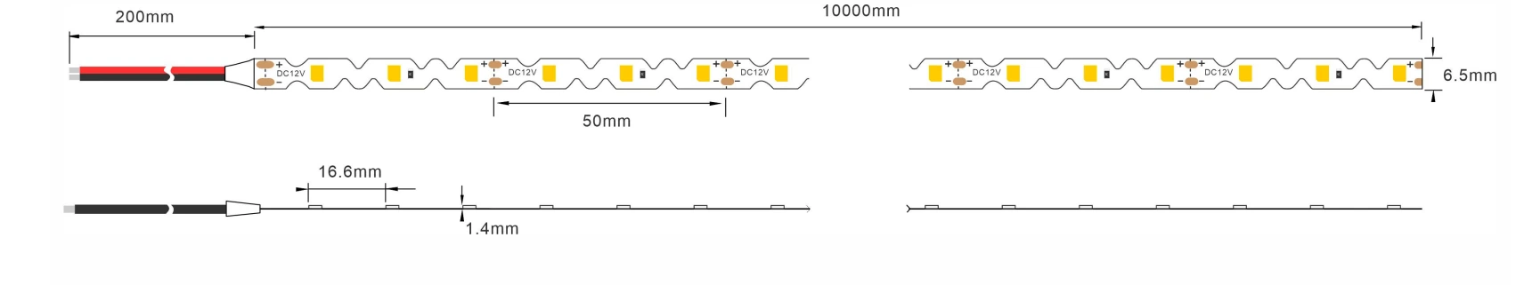 60LEDs per meter S Shape 2835 DC12V LED Strip Light Dimension Drawing