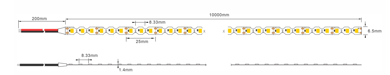S Shape 120LEDs/m 2835 LED Strip Lights Dimension Drawing