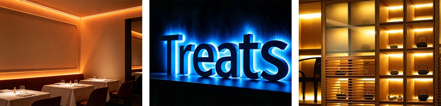 Side Emitting COB LED Strip Light Commercial Application Hotel Restaurant Backlit Sign Cabinet Lighting