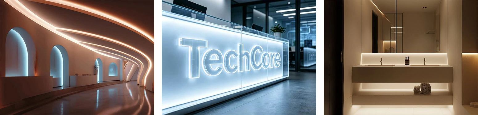 Side Emitting COB LED Strip Light Application Scenes, Lobby Reception Bathroom Ambient Lighting