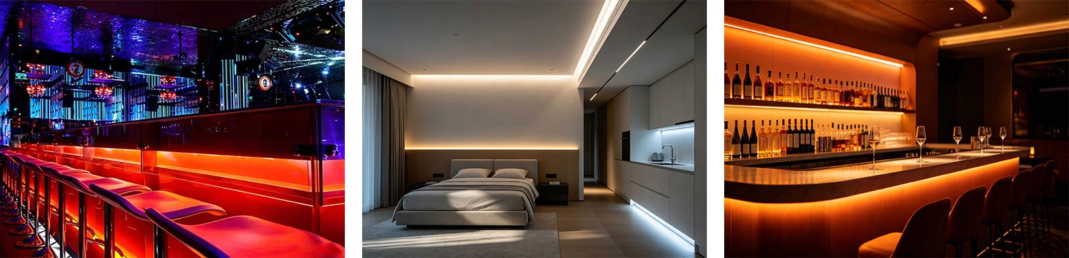 RGBCW LED strip light application for bar, bedroom and wine cabinet indirect ambient lighting