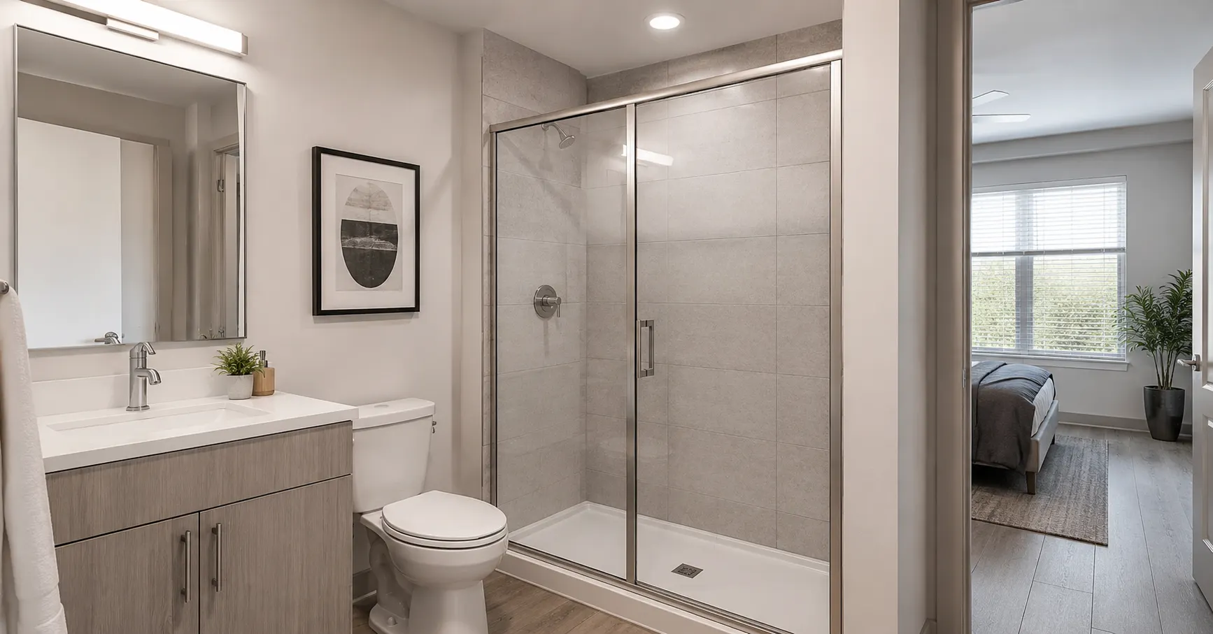 Shower door for rental apartment projects