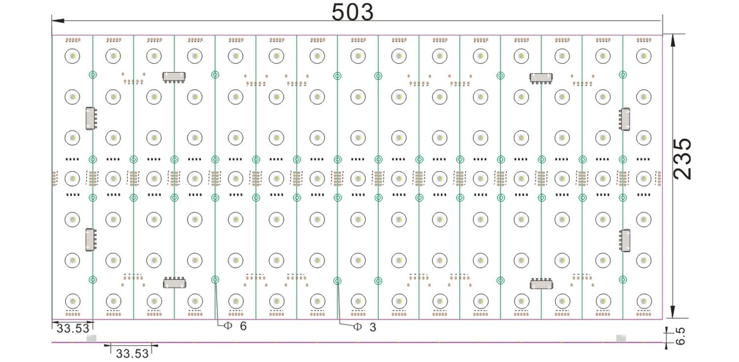 RGBW LED Backlight Sheet Dimension Drawing, 503×235mm Panel Size