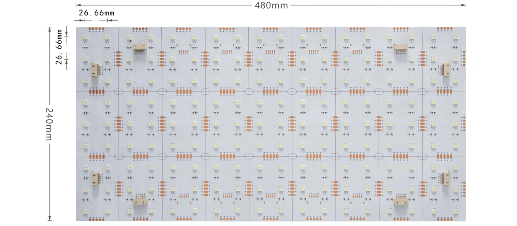 162 LEDs RGBW LED Light Sheet dimensions drawing (480×240mm)