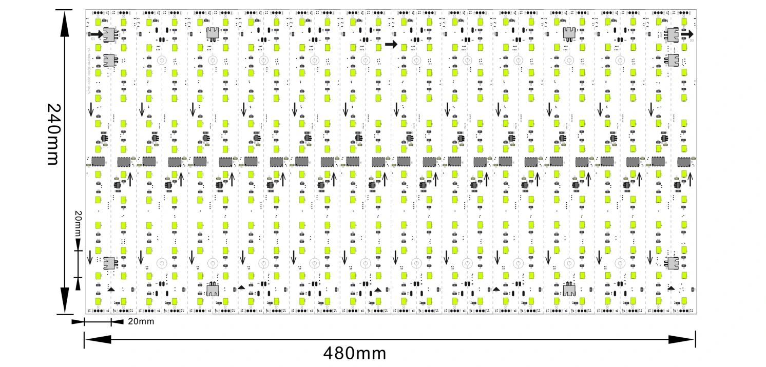 Dynamic white LED light sheet dimensions: 480&times;240mm, cuttable every 20mm