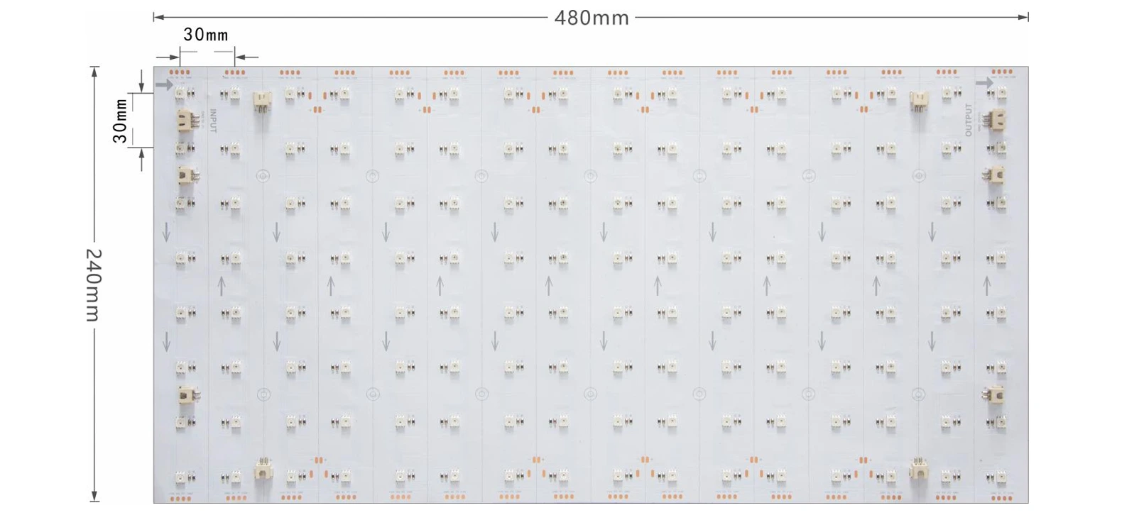 Addressable RGB LED light sheet dimension drawing 480&times;240mm cuttable