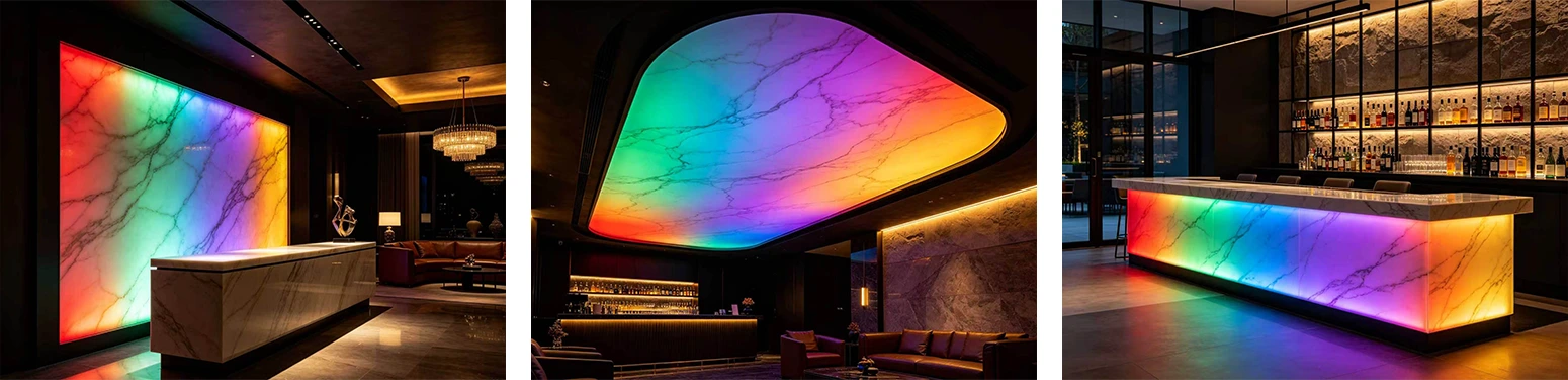 Addressable RGB LED light sheet applications for signage, bar & event decor