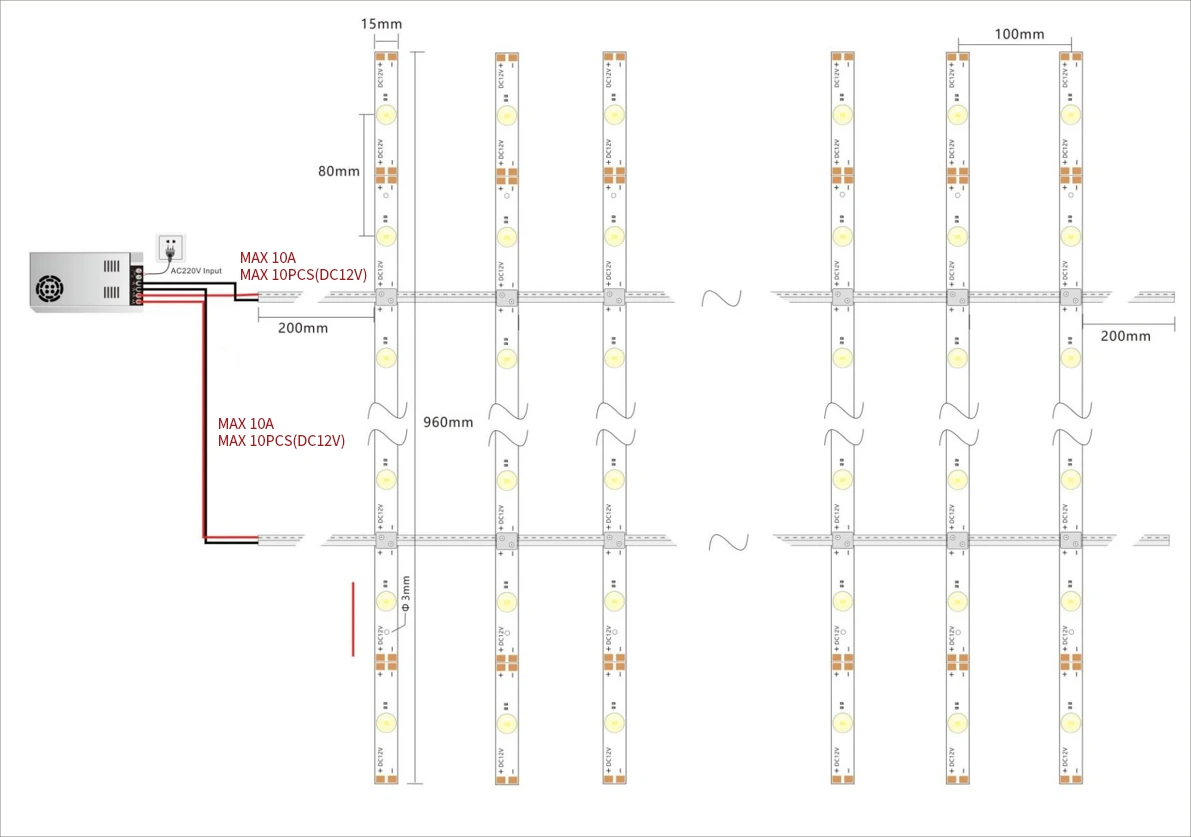DF50 series ordinary cascade shutter LED bar DC12V wiring & installation guide diagram