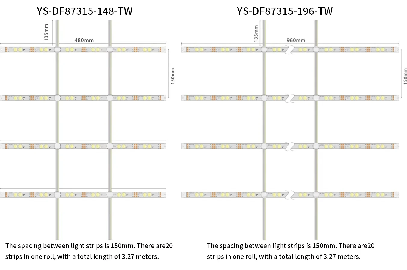 YS-DF87315 Series CCT Tunable Shutter LED Bar Specifications