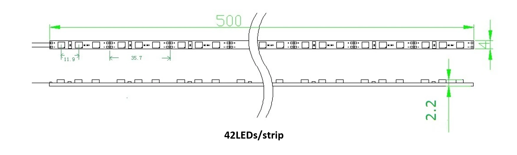 42 LEDs High Power Side Emitting LED Light Bar Dimensions Drawing