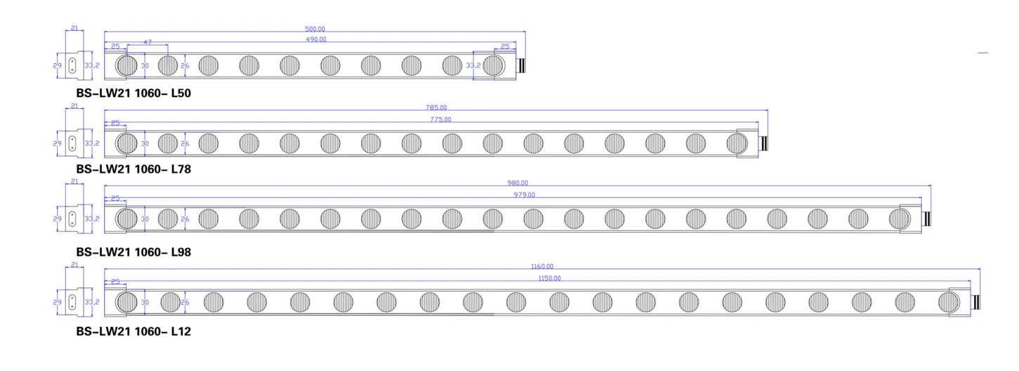 YS-LW21 series AC110/220V side emitting LED bar dimensions