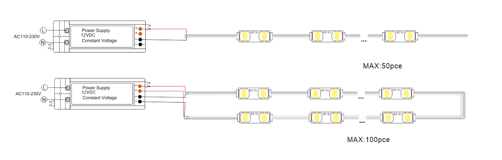 2LEDs Mini LED Sign Module wiring diagram and installation guide