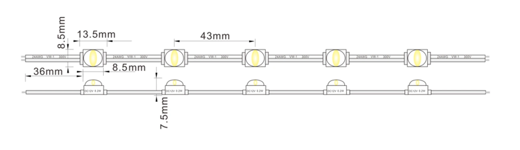 YS-M95311-W IP67 Mini LED Module dimensional drawing
