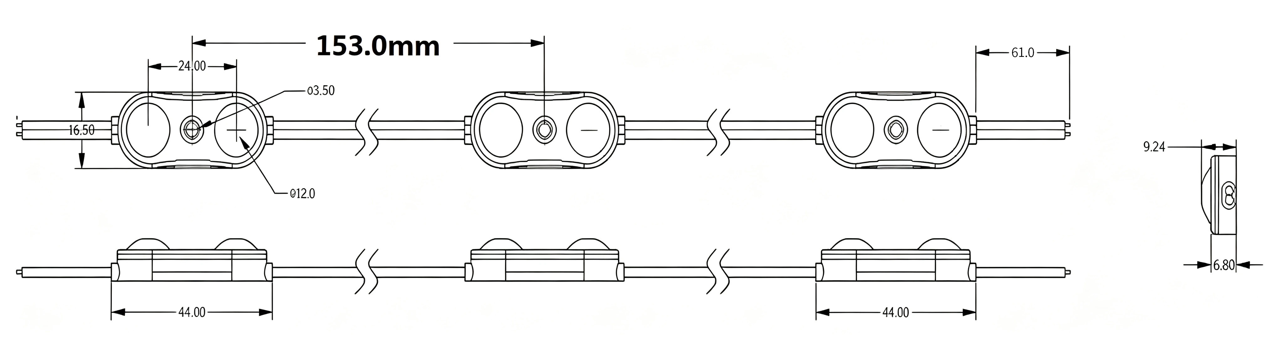 YS-MA2321 2LEDs LED Module Technical Dimensions Drawing