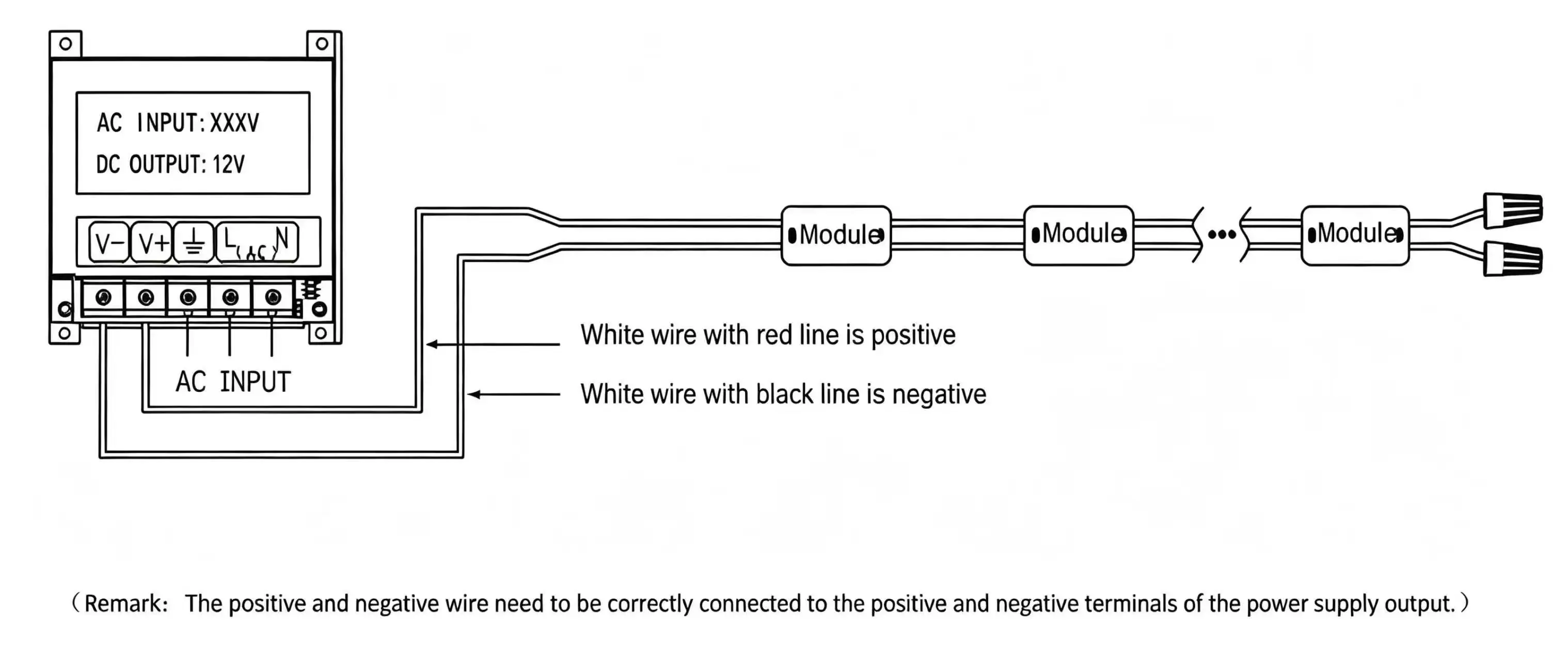 YS-MA4341 4LED 12V White LED Module wiring diagram and installation guide