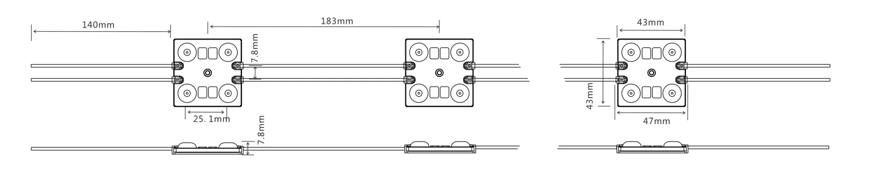 YS-MB7341 4LED SMD2835 LED Module Dimensions (mm)