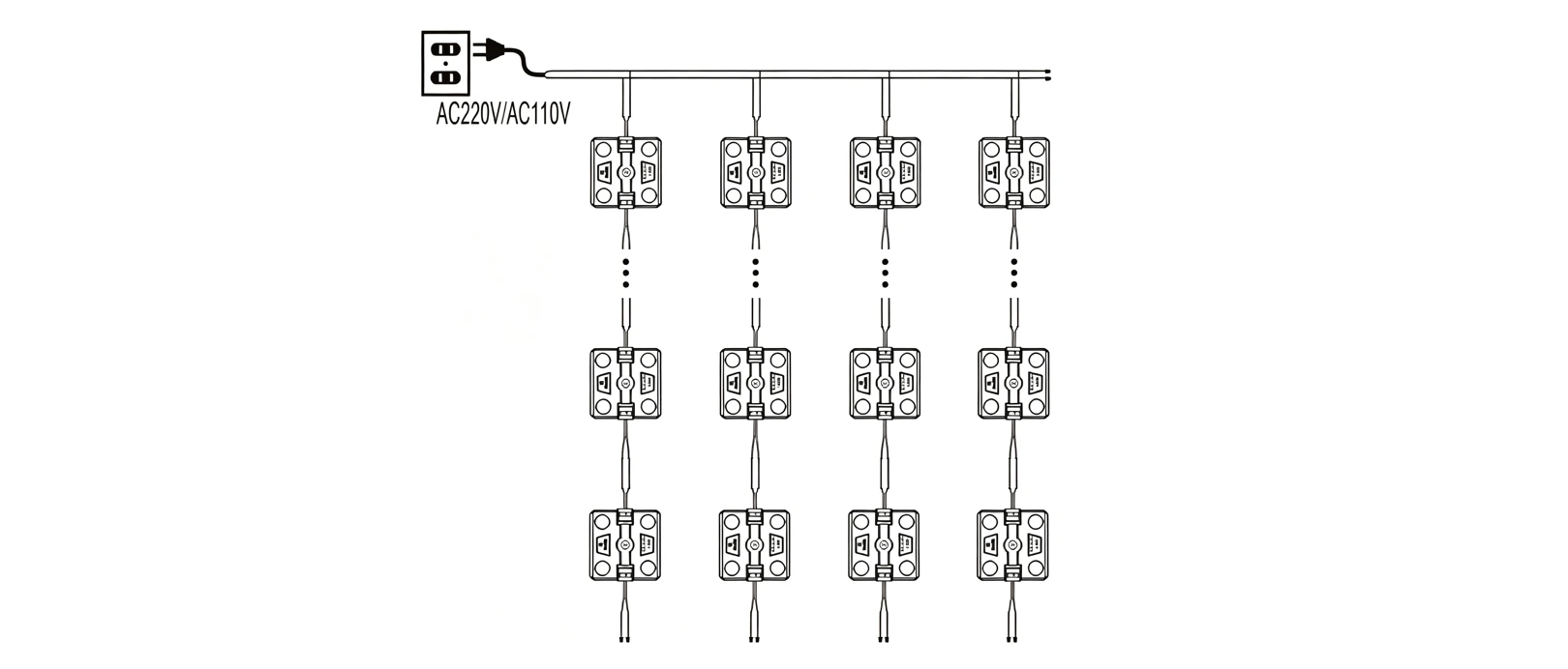 Single-ended wiring diagram for 220V high voltage LED sign module