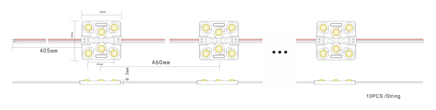 6LEDs White Matrix LED Module Dimensions