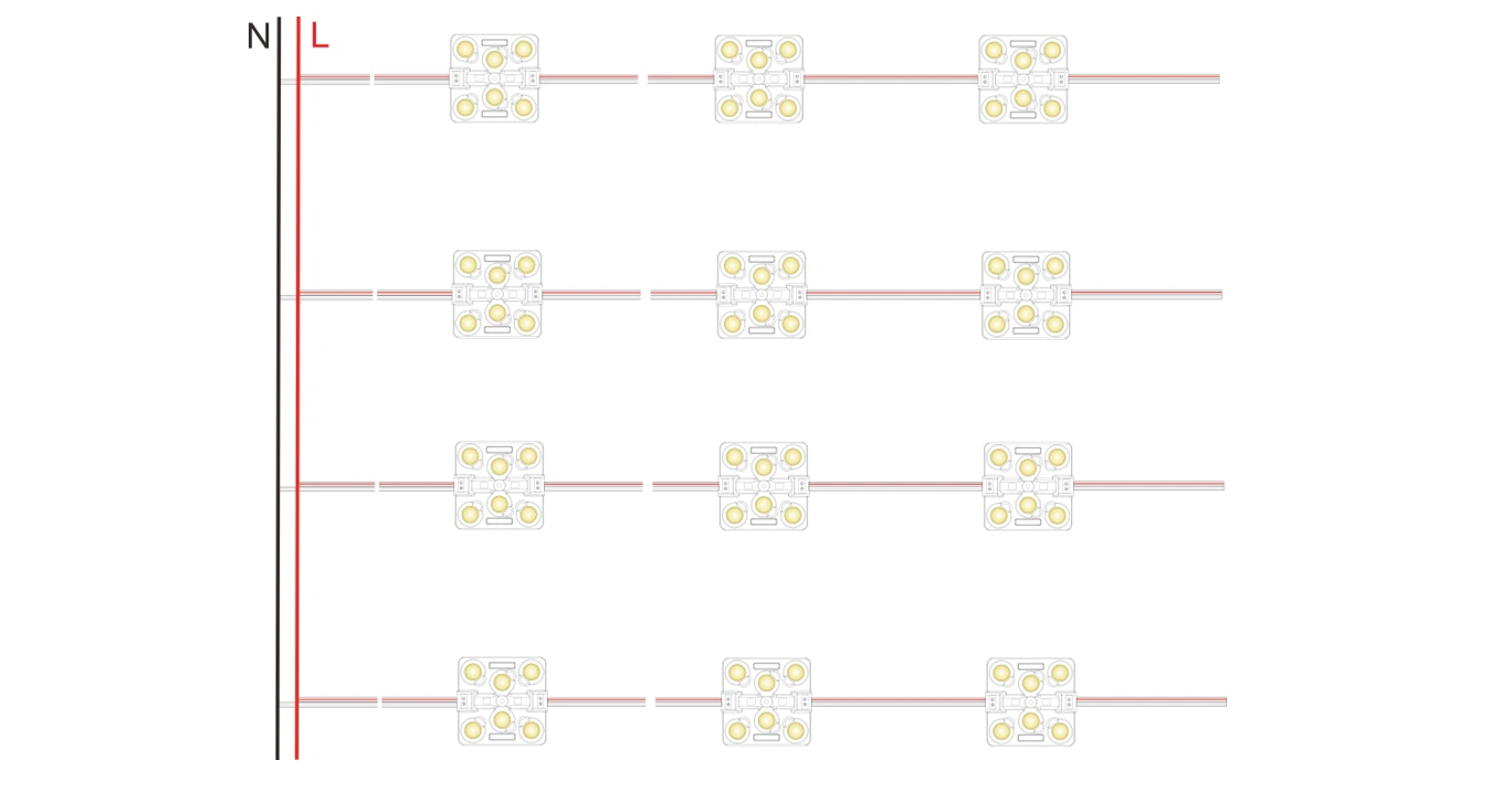 6-LED AC110/220V sign module wiring diagram & cascade connection guide