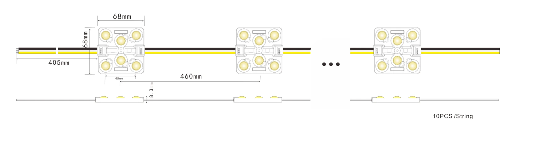 YS-MB8361-TW 6-LED CCT LED Module Dimensions Drawing