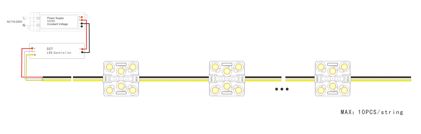 6-LED CCT Dimmable White LED Module Wiring Diagram