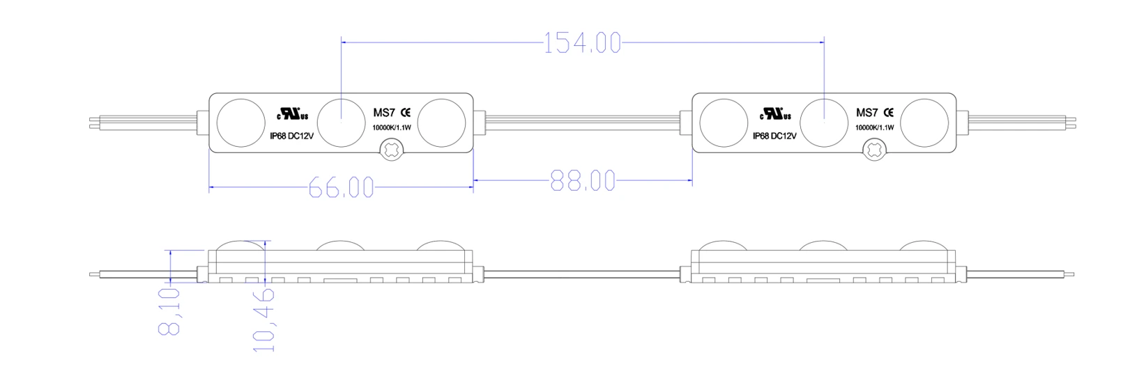 YS-MS7331 storefront LED module dimensional drawing unit: mm