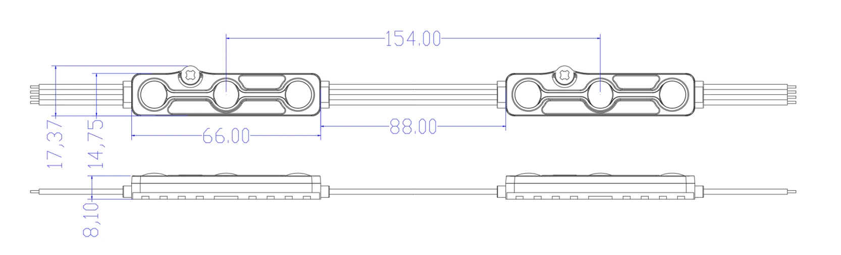 IP68 Waterproof RGB LED Module Dimensions Drawing (mm)