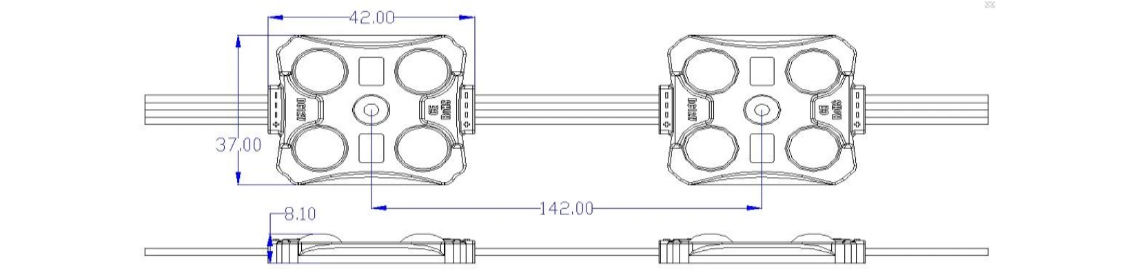 4‑LED SMD5050 RGB LED Module dimension drawing