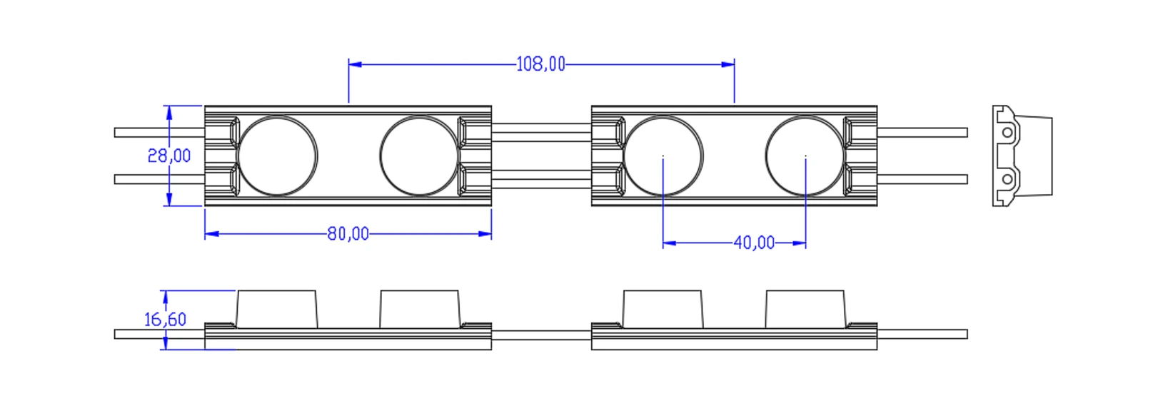 Dimension drawing of YS‑MP9726 high voltage LED module